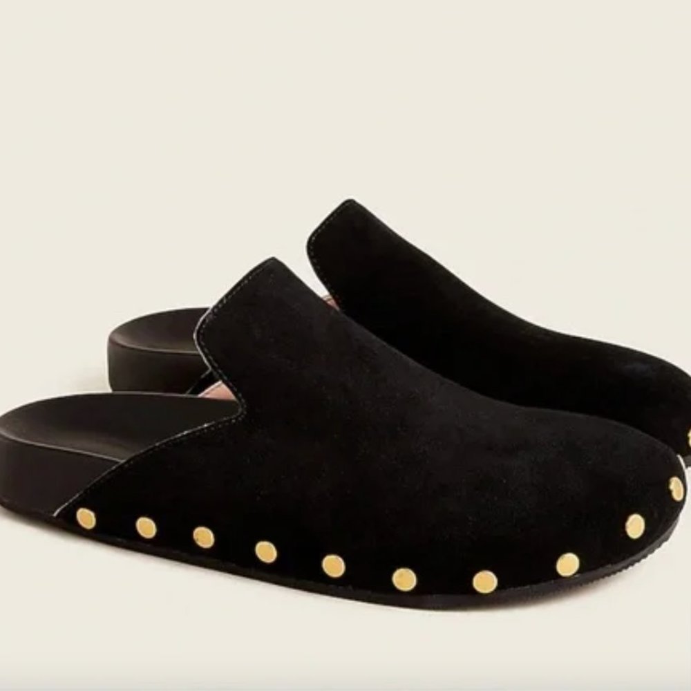 J Crew Pacific Studded Clogs in Black Suede Sz 6.5
